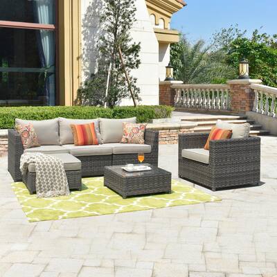Xizzi Ontario Lake Gray 12 Piece Wicker Outdoor Patio Conversation Seating Set With Beige Cushions Bla6012hdbe The Home Depot Xizzi Ontario Lake Gray 12 Piece Wicker, Best Rated Outdoor Patio Conversation Sets