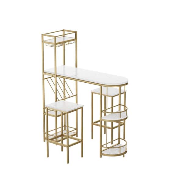 Unbranded 3-Piece White Wood Top Table Set Bar Table Chairs Set Modern Kitchen Bar Height Dining Table Wood Breakfast Pub Table