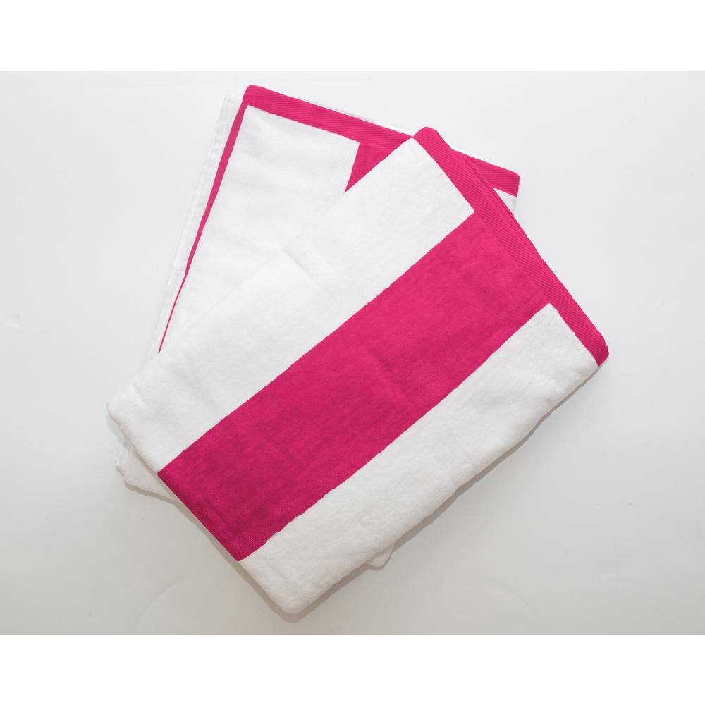 2-Pack Tropical Cabana 100% Cotton Beach Towel in Fuchsia