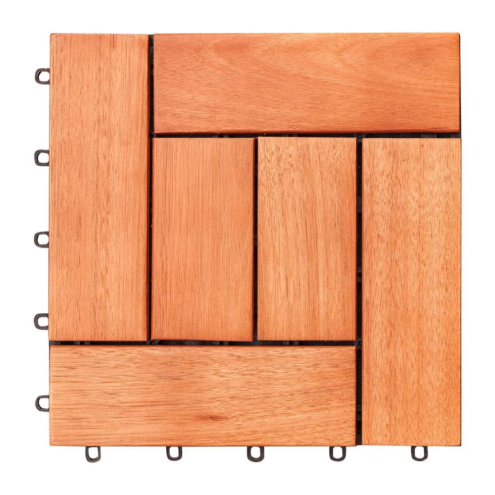 Afoxsos 12 in. x 12 in. Square Teak Wood Interlocking Flooring Tiles  Striped Pattern (Pack of 10 Tiles) DJMX026 - The Home Depot