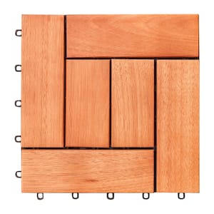 12 in. x 12 in. Square Eucalyptus Wood Interlocking Deck Tile in Red Brown (Set of 10 Tiles)