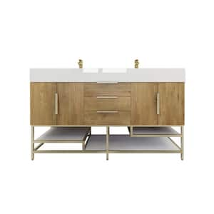 Bethany 59 in. W. x 20 in. D x 36 in. H Double Sink Freestanding Bath Vanity in Oak with White Acrylic Top