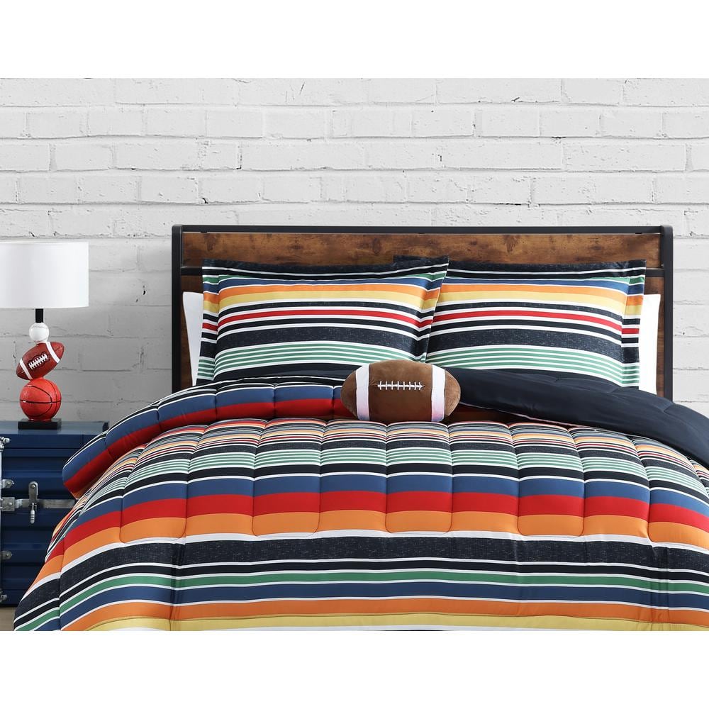 Full Black Multicolor Microfiber Kids Reversible Comforter Set