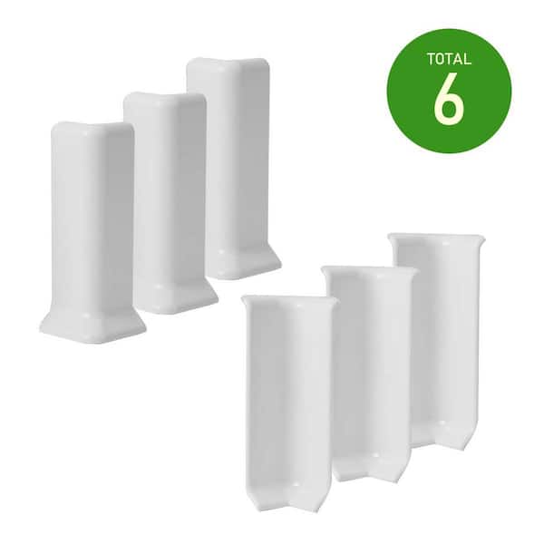 1.57 in. W x 1.57 in. L x 3.94 in. D Self Adhesive PVC Baseboard Corner Blocks, 3 Inside + 3 Outside Corners, White