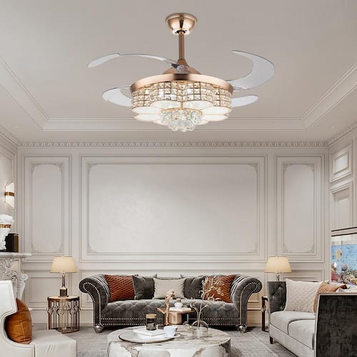 42 in. Indoor Gold Modern Crystal Reversible Ceiling Fan with 3-Color Integrated LED and Remote Ceiling Fans With Lights