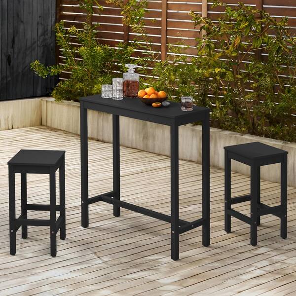 Hotormer 38 in. Black Solid Wood Counter Height Pub Table