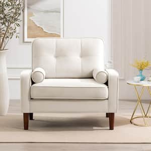 Rosa Beige Modern Velvet Accent Armchair with 2-Throw Pillows for Living Room