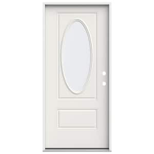 36 in. x 80 in. 1 Panel Left-Hand/Inswing 3/4 Lite Oval Clear Glass White Steel Prehung Front Door