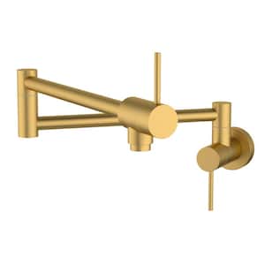 Wall Mount Pot Filler Faucet with Double Joint Swing Arm in Brushed Gold