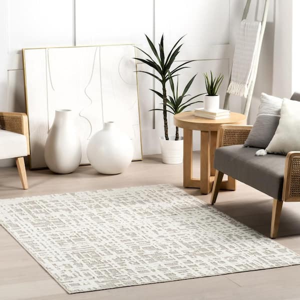 Helga Abstract Washable Light Grey 3 ft. x 5 ft. Indoor Area Rug
