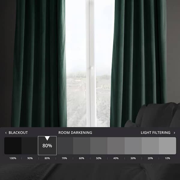 Exclusive Fabrics & Furnishings Forestry Green Velvet Rod Pocket Room Darkening Curtain - 50 in. W x 120 in. L Single Panel Window Velvet Curtain