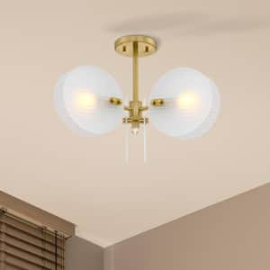 Sky Fall 20.75 in. 3-Light Brushed Gold Contemporary Semi Flush Mount with Etched Fluted Glass Shades for Bedrooms