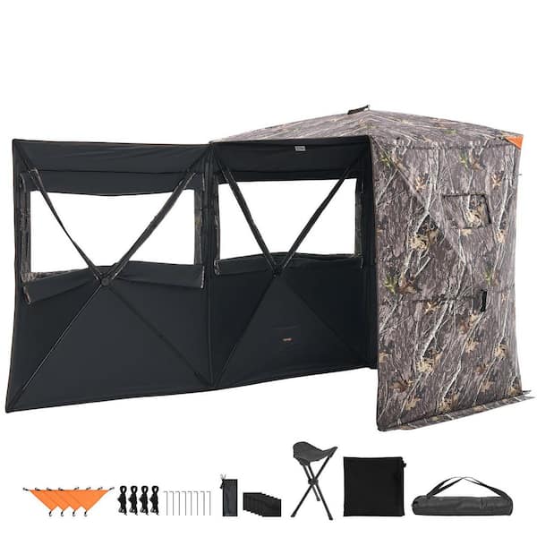 Hunting Blind, 2-3 Person Thermal Ground Blind with Tri-Leg Chair & Bag, Portable Camouflage Tent with Silent Door