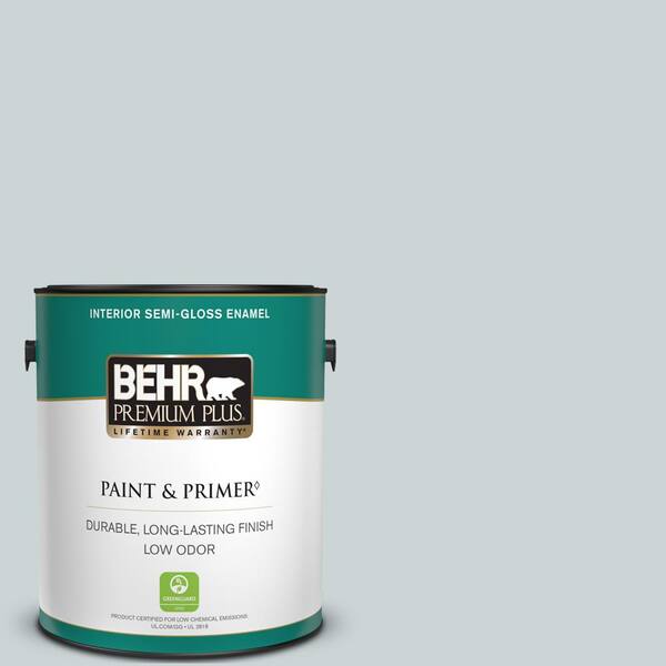 BEHR PREMIUM PLUS 1 gal. #N470-1 Ash Blue Semi-Gloss Enamel Low Odor Interior Paint & Primer