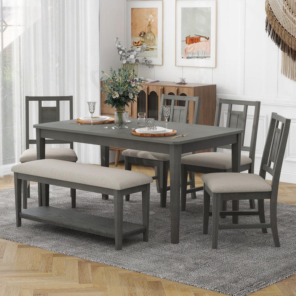 Harper & Bright Designs 6 Piece Dark Gray And Off-white Rectangle Wood 