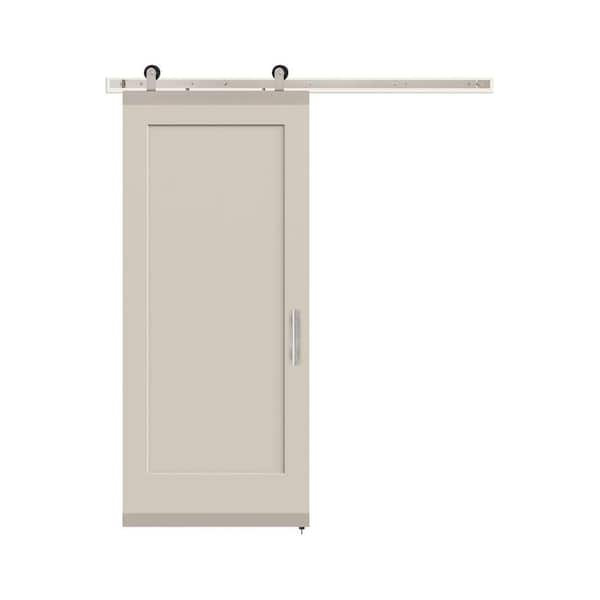 JELD-WEN 36 in. x 84 in. Madison Primed Smooth Molded Composite MDF Barn Door with Modern Hardware