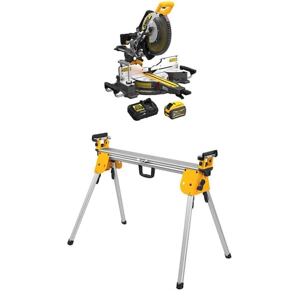 60V Lithium-Ion 12 in. Cordless Sliding Miter Saw Kit and Compact Miter Saw Stand with 9.0Ah Battery Pack