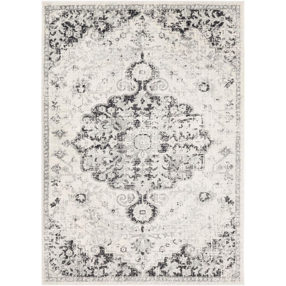 Black Polypropylene 5 ft. x 7 ft. Floral Indoor/Outdoor Area Rug