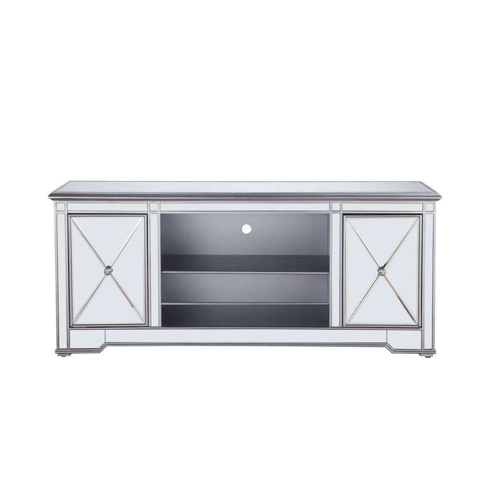 Timeless Home 60 in. TV Stand/Stand in Antique Silver with 2-Storage Doors 