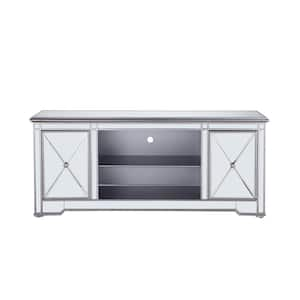 Timeless Home 60 in. TV Stand/Stand in Antique Silver with 2-Storage Doors Fits 60 in. TV