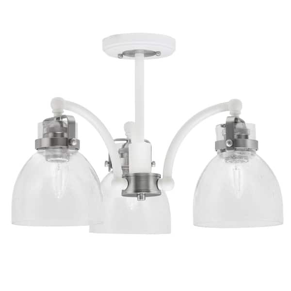 Unbranded Decatur 16.75 in. 3-Light White and Nickel Semi-Flush with 6 in. Clear Bubble Glass Shade No Bulbs Included
