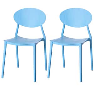 Modern Plastic Outdoor Dining Chair with Open Oval Back Design in Blue (Set of 2)