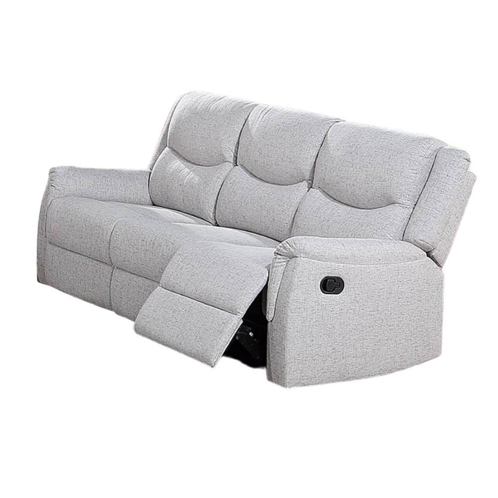 Sincere Bone White Fabric Reclining Sofa with Pillow-top Armrests