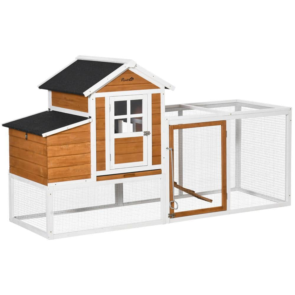 PawHut Wooden Natural 0.0004 -Acre In-Ground Chicken Fence Chicken Coop ...