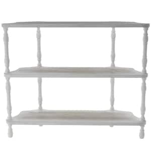 38 in. Tall 2 Shelf Wooden Stationary Whitewashed Shelving Unit Bookcase with Turned Legs and Wavy Corners