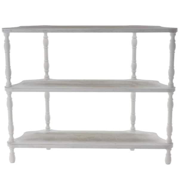 Litton Lane 38 in. Tall 2 Shelf Wooden Stationary Whitewashed Shelving Unit Bookcase with Turned Legs and Wavy Corners