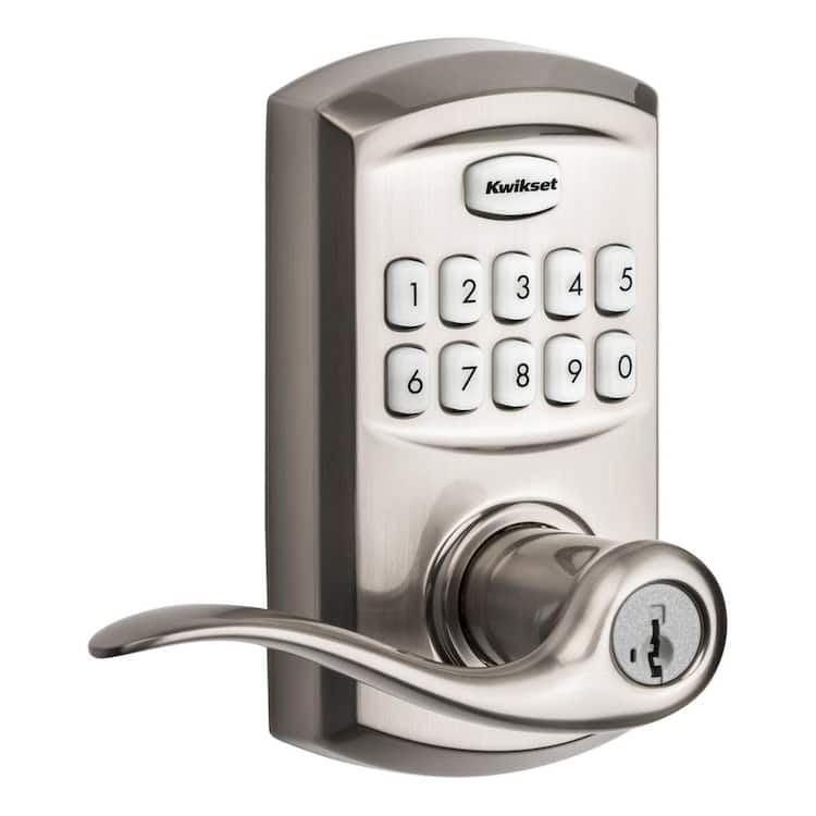 Kwikset 917 SmartCode Satin Nickel Keypad Electronic Single-Cylinder Tustin Door Lever Featuring SmartKey Security