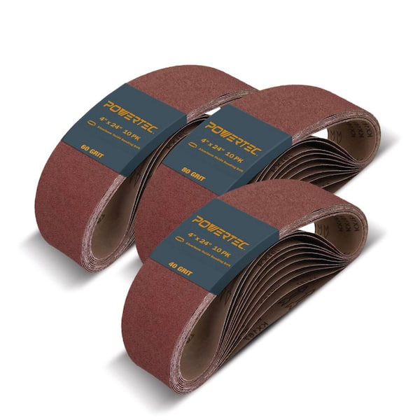 4 x 24 in. Sanding Belts Assortment, 10 Each of 40/60/80 Grit, Aluminum Oxide Sandpaper for Makita Belt Sander (30-Pack)