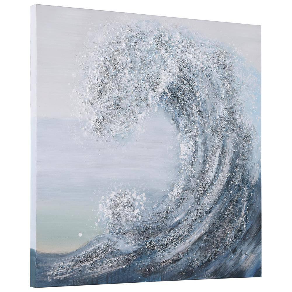 Crystal Wave Blue and Silver Textured Canvas Wall Art