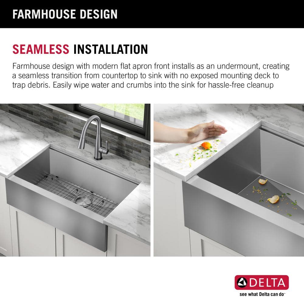 Delta Rivet 33" Stainless Steel Farmhouse Workstation Sink