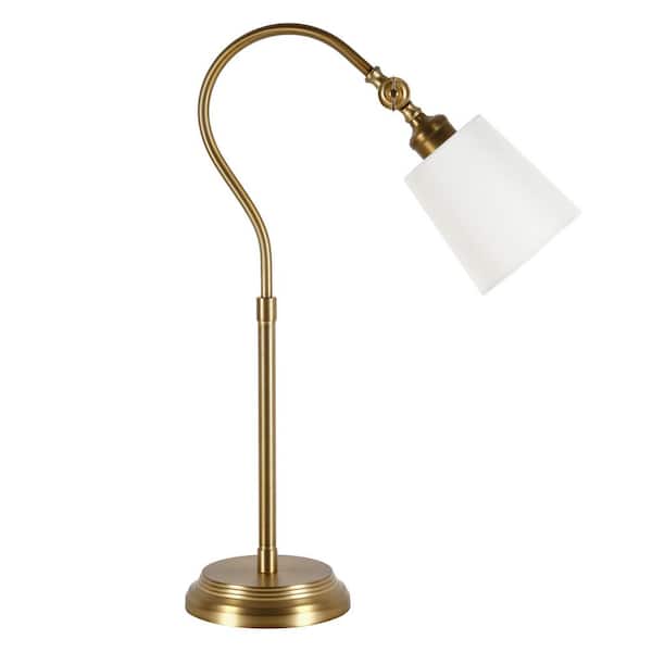 HomeRoots 25 in. White Cottage Integrated LED Bedisde Table Lamp with White Fabric Shade