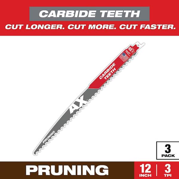 Milwaukee 12 in. 3 TPI Pruning Carbide Teeth Wood Cutting SAWZALL Reciprocating Saw Blades (3-Pack)