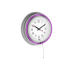 Purple Analog 14 in. Neon Wall Clock