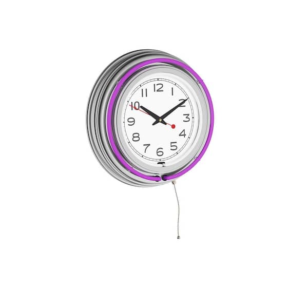 Lavish Home Purple Analog 14 in. Neon Wall Clock
