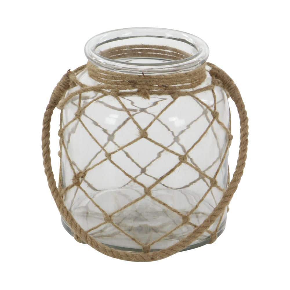 Coastal Charm Rustic Glass Candle Lantern with Jute Rope, 7"x8"