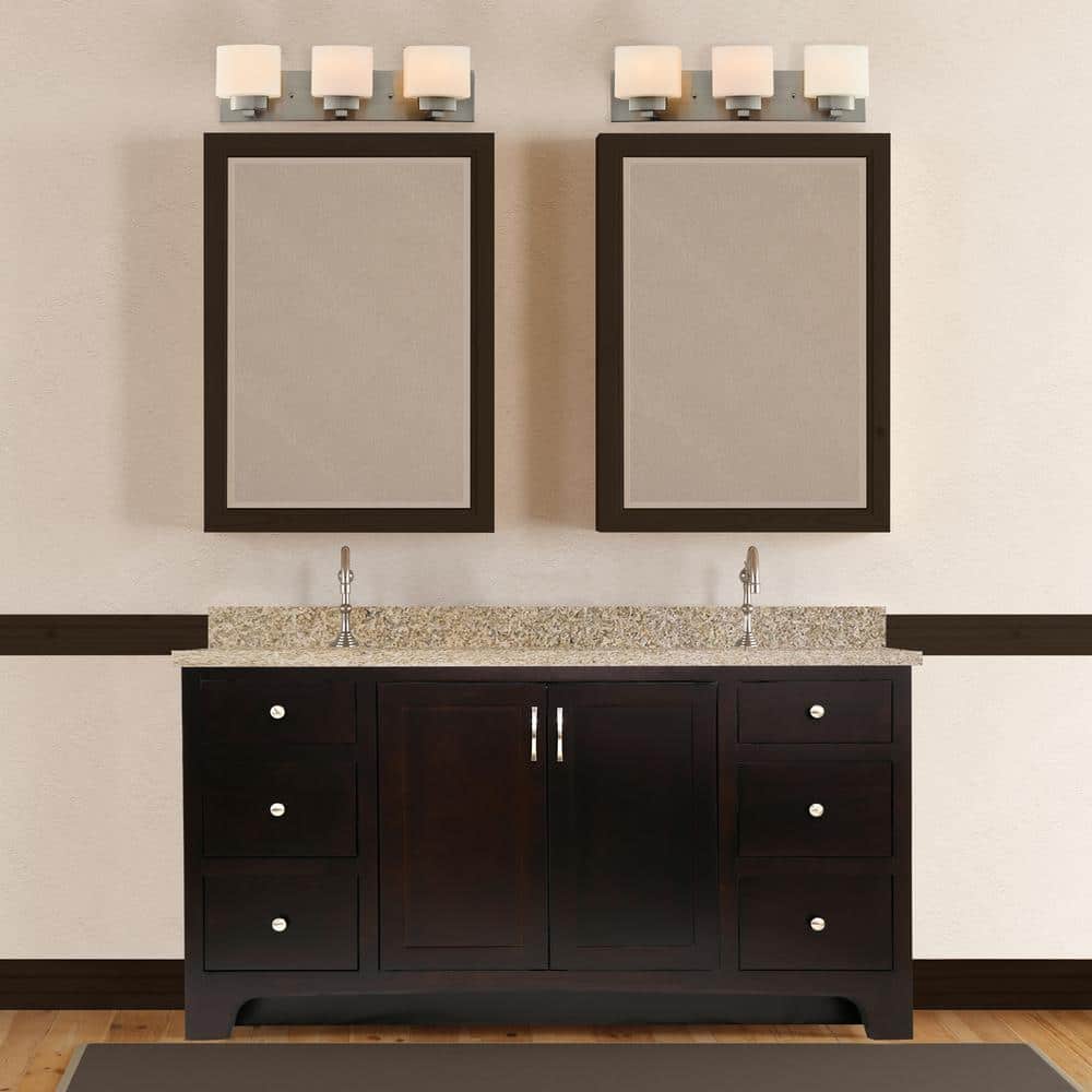 Dove Creek 3-Light Vanity Light in Satin Nickel with White Geometric Glass