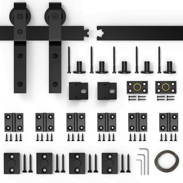6.6 ft./80 in. Frosted Black Bi-Folding Sliding Barn Door Hardware Track Kit for 4-Doors