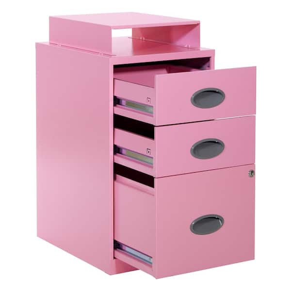 OSP Home Furnishings 3 Drawer Pink Metal 14.25 in. Locking