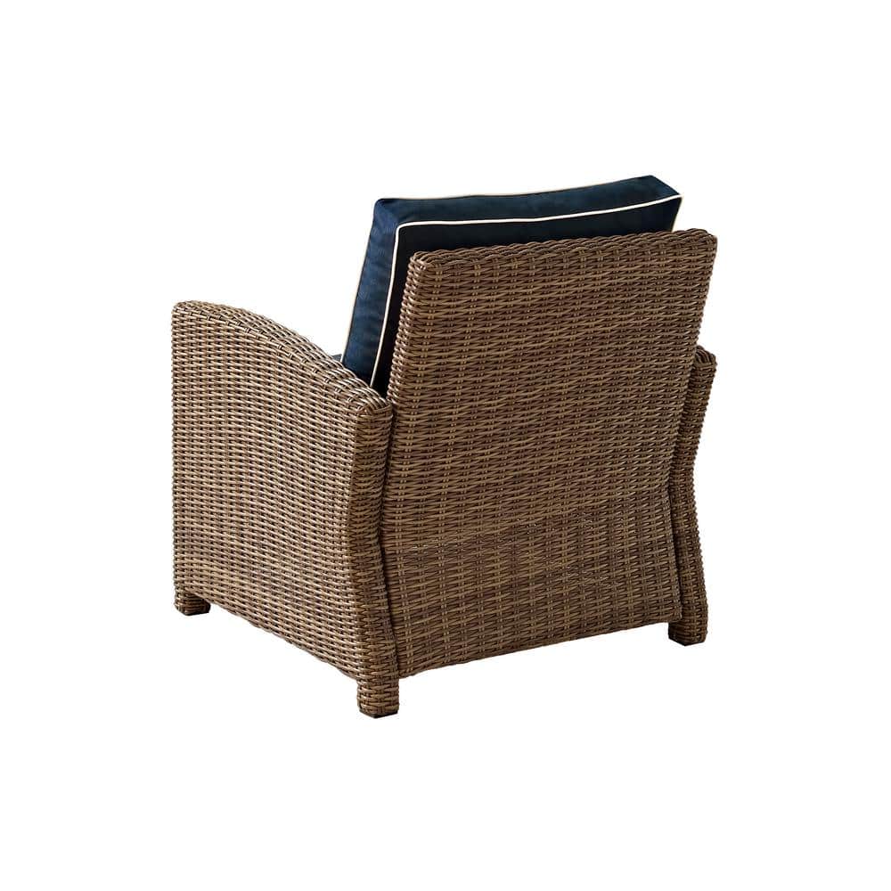 Bradenton Weathered Brown Wicker Armchair with Navy Cushions