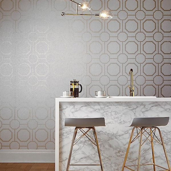 Sashiko Pearl White and Gold Geometric Paste the Wall Wallpaper