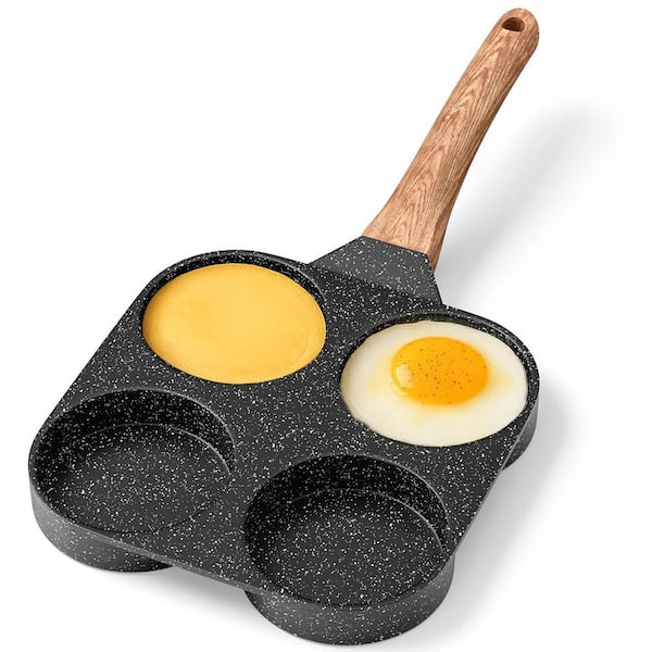 4-Cup Nonstick Die-Cast Aluminum, Egg Frying Pan, Granite Pancake Pan, Gray Marble with Heat-Resistant Handle.