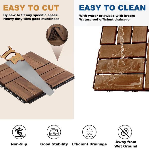 Siavonce 12 in. x 12 in. Square Acacia Wood Interlocking