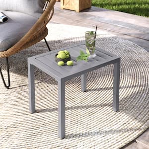 Gray Aluminum Outdoor Patio Rectangular Side Table