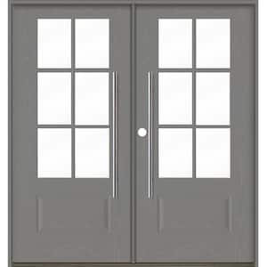 Faux Pivot 72 in. x 80 in. 6Lite Right-Active/Inswing Clear Glass Malibu Grey Stain Double Fiberglass Prehung Front Door
