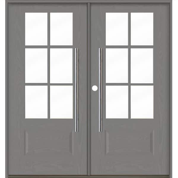 Krosswood Doors Faux Pivot 72 in. x 80 in. 6Lite Right-Active/Inswing Clear Glass Malibu Grey Stain Double Fiberglass Prehung Front Door