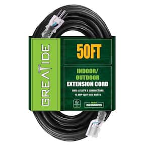 50 ft. 12/3 Heavy Duty Outdoor Extension Cord with 3 Prong Grounded Plug-15 Amps Power Cord Black